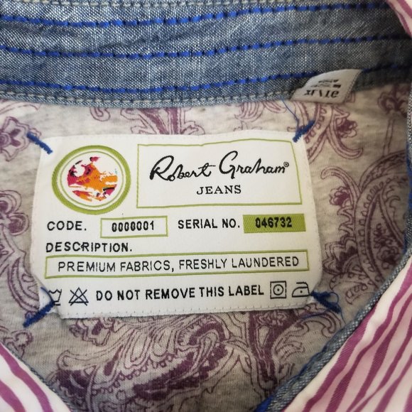 Robert Graham Jeans Stripe Long Sleeve Shirt XL - Picture 4 of 8